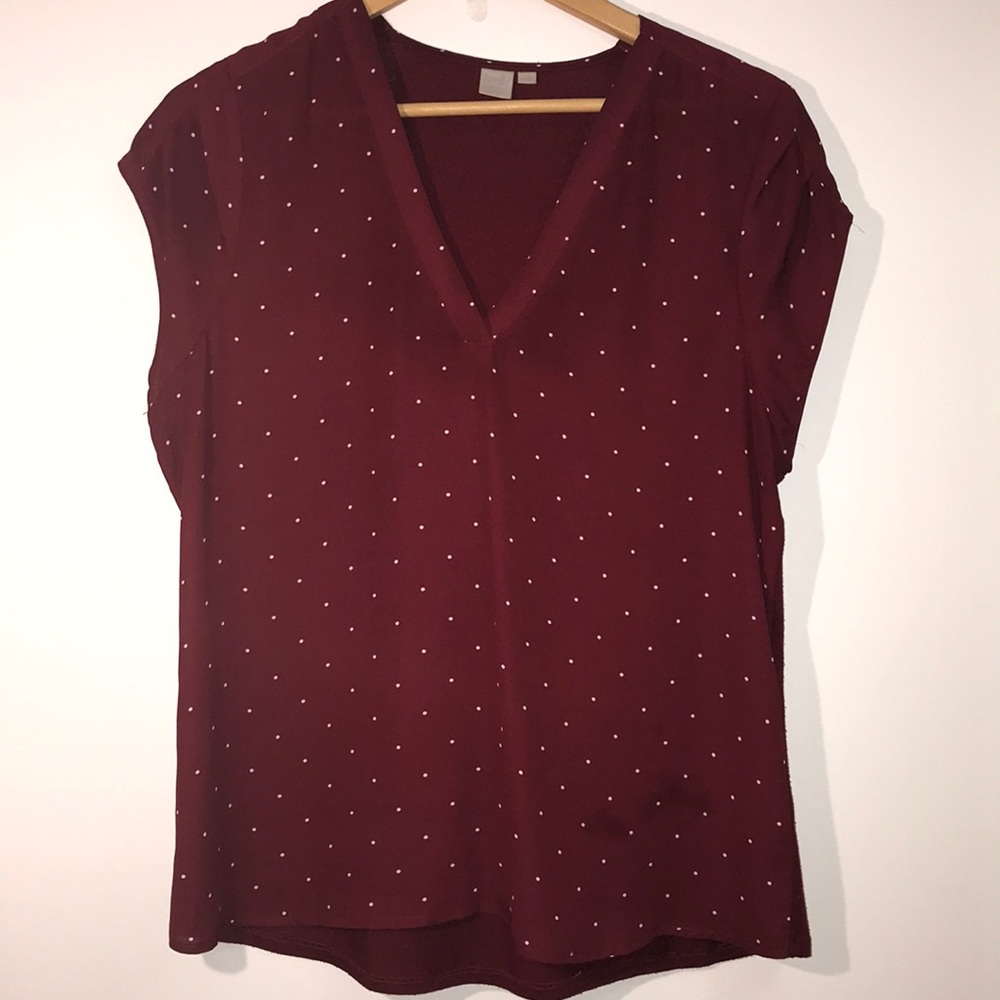 Burgundy/raspberry polka dot blouse